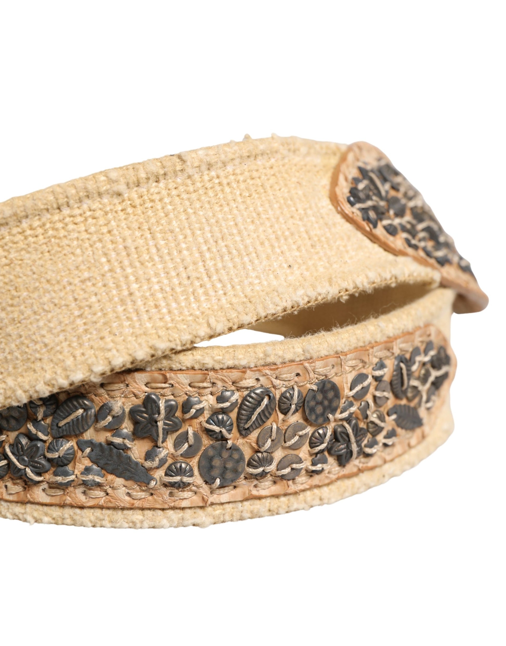 Ceinture Ermanno Scervino en toile beige avec boucle en métal ornée