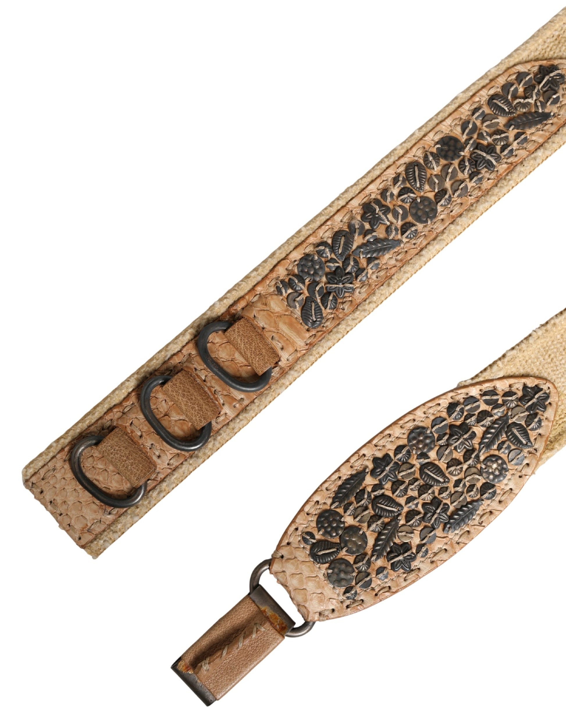 Ceinture Ermanno Scervino en toile beige avec boucle en métal ornée