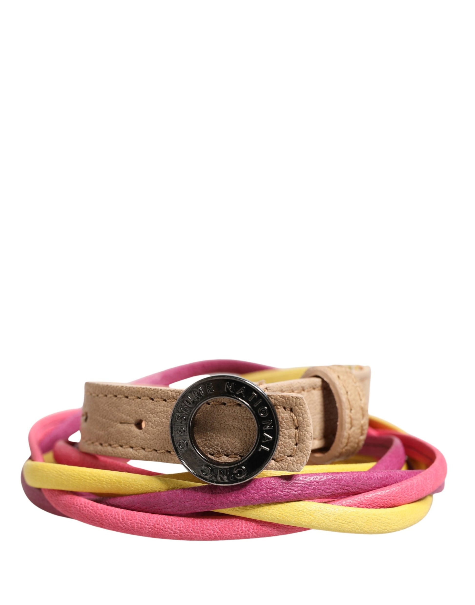 Ceinture Costume National en Cuir Tressé Multicolore à Boucle Ronde