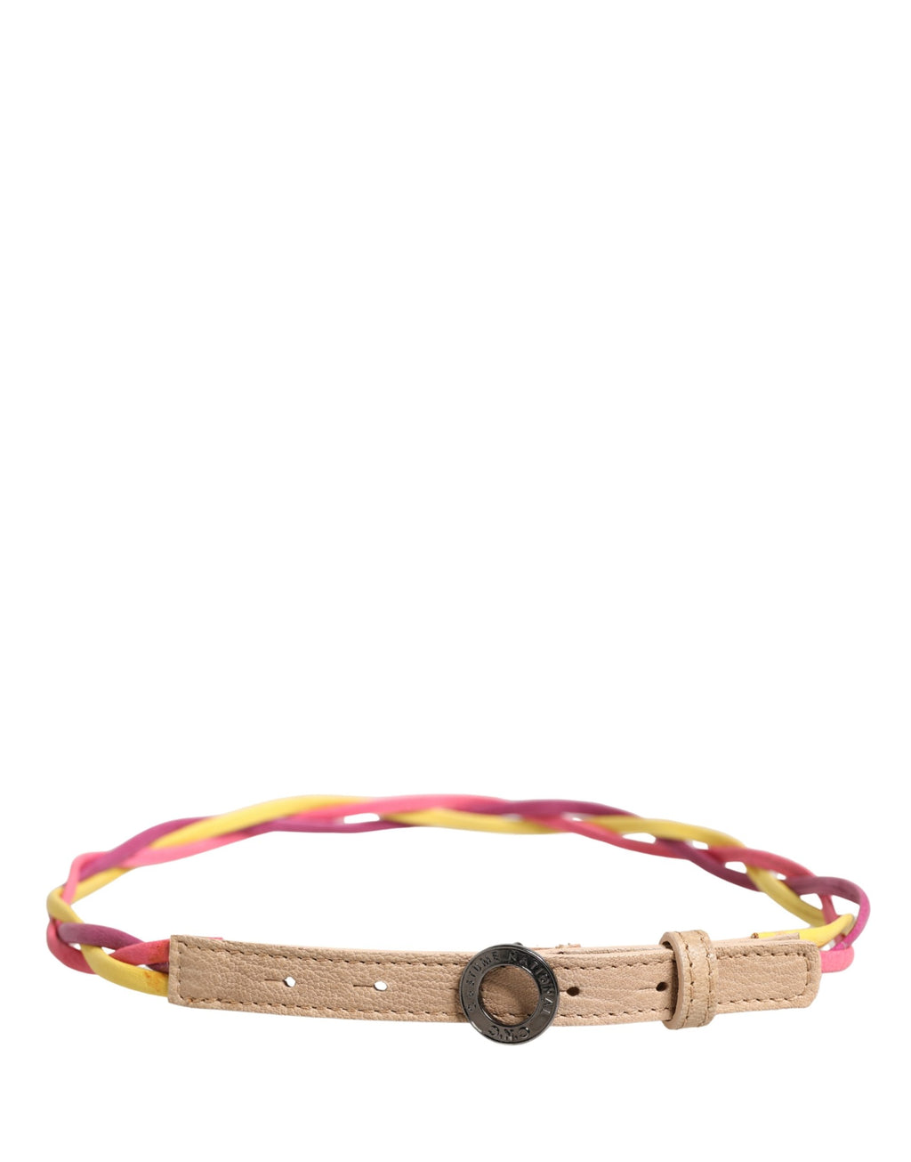 Ceinture Costume National en Cuir Tressé Multicolore à Boucle Ronde