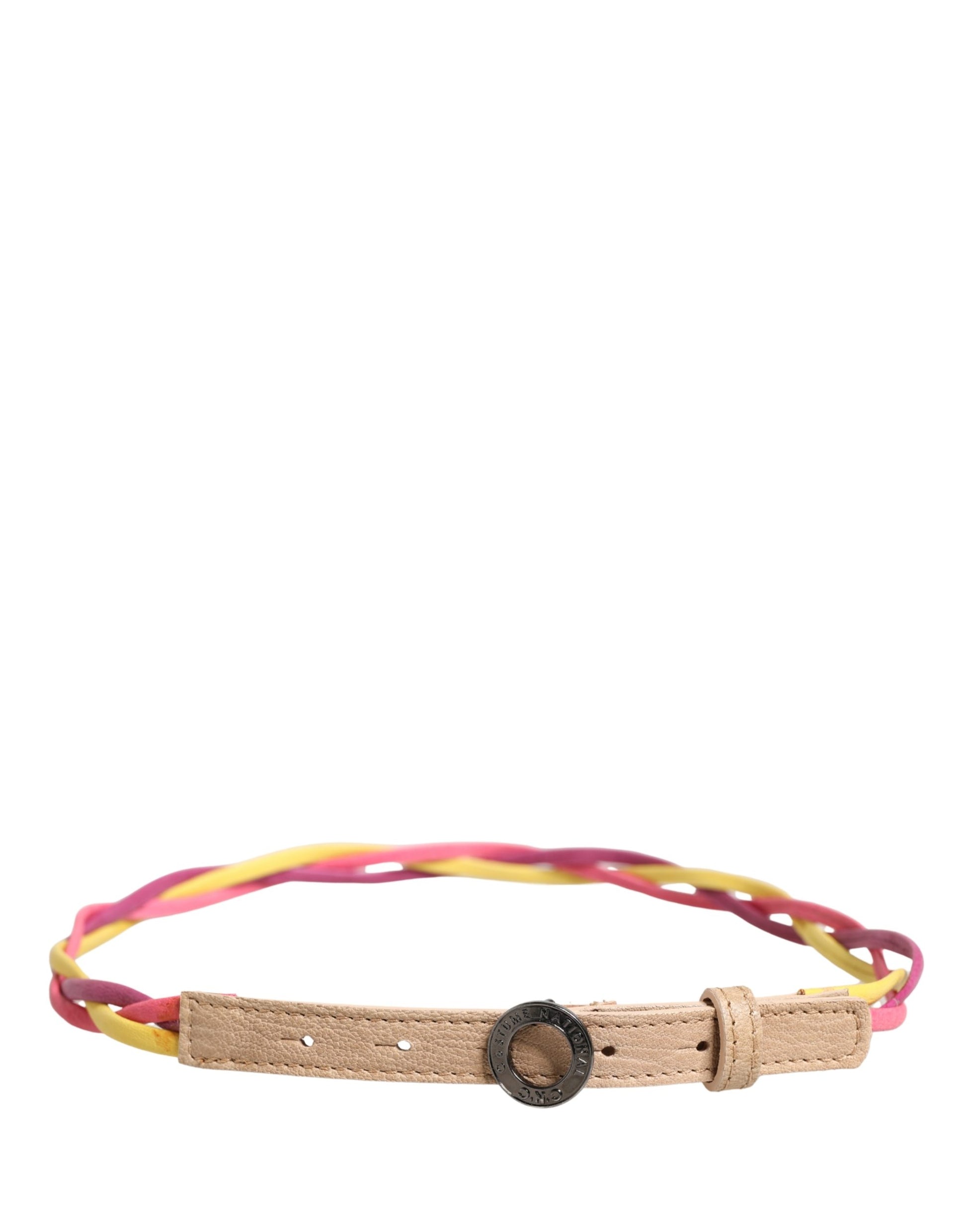 Ceinture Costume National en Cuir Tressé Multicolore à Boucle Ronde