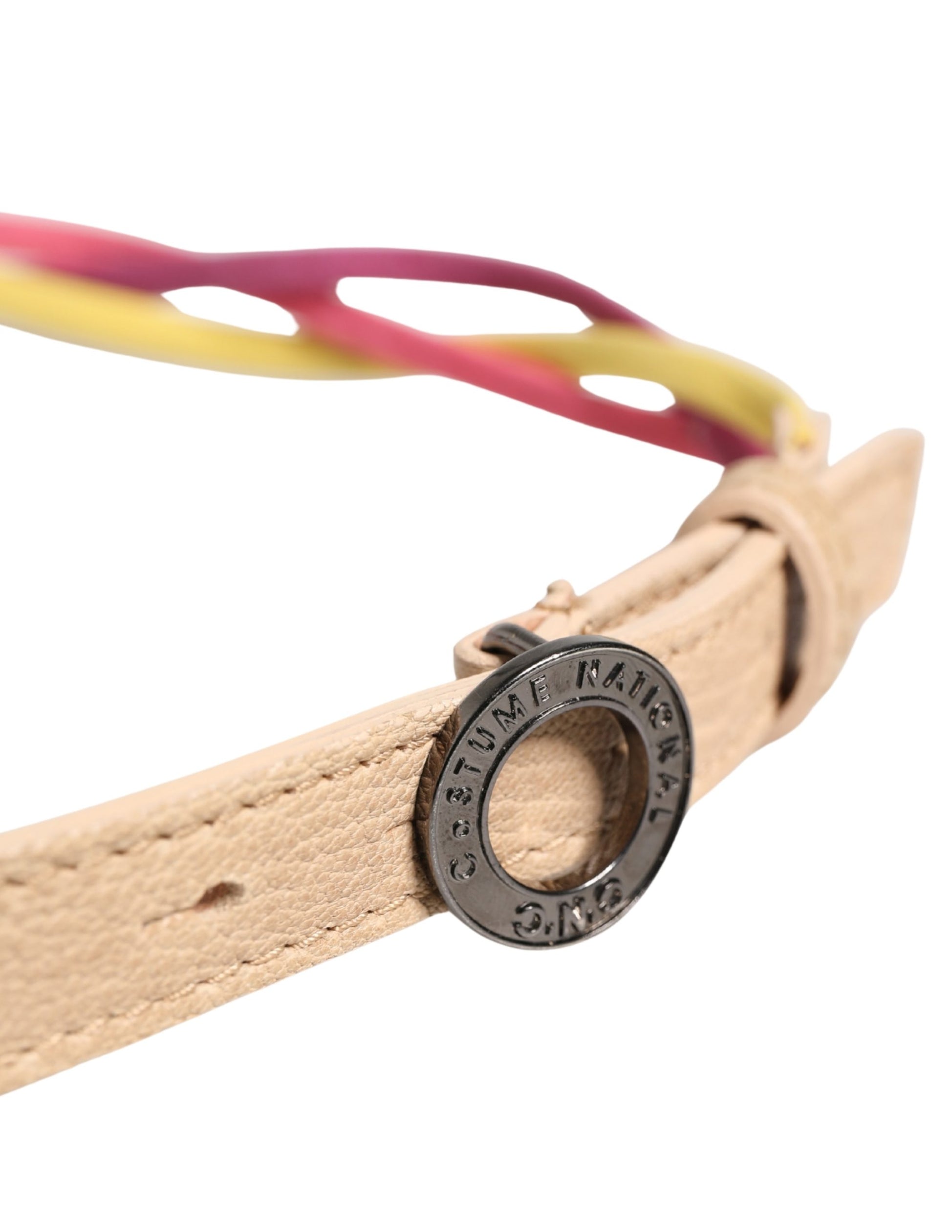 Ceinture Costume National en Cuir Tressé Multicolore à Boucle Ronde