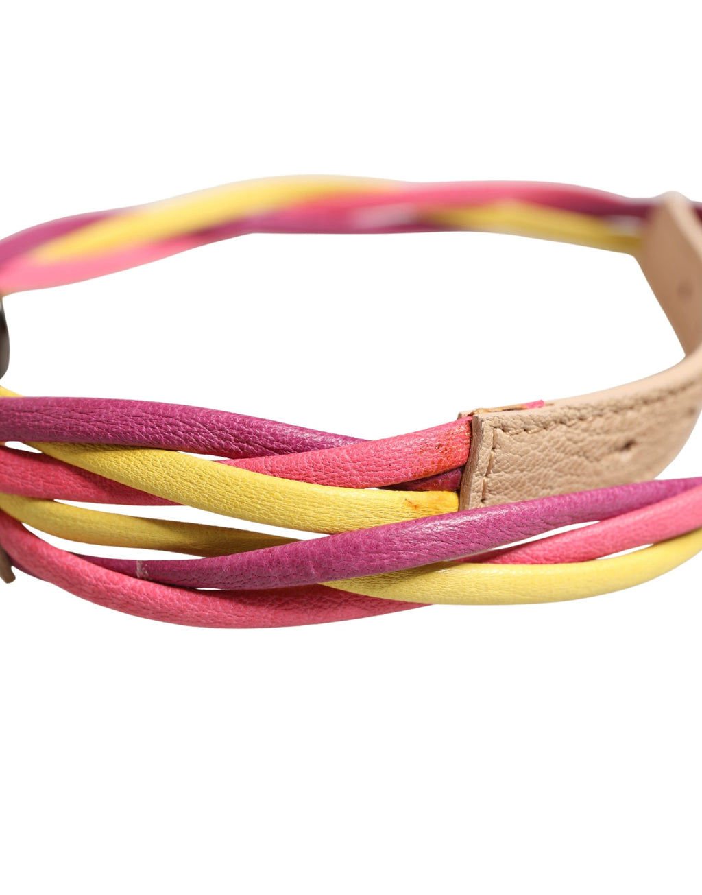 Ceinture Costume National en Cuir Tressé Multicolore à Boucle Ronde