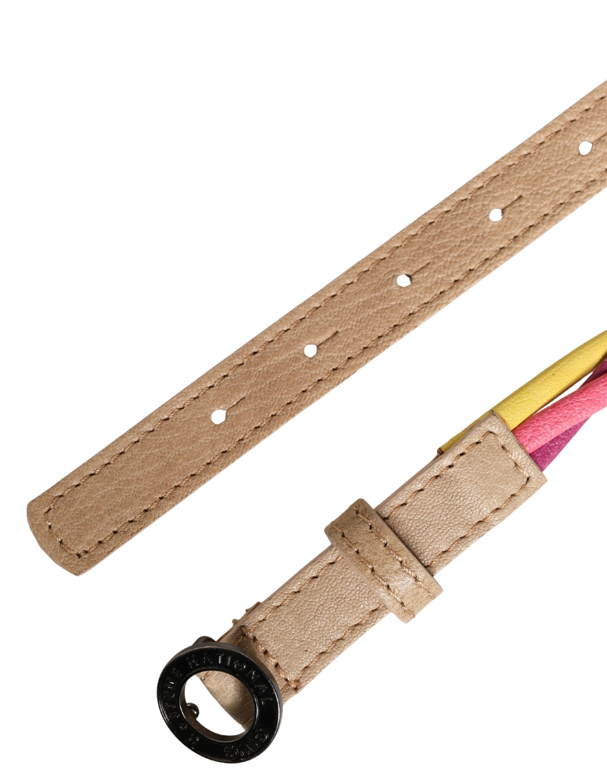 Ceinture Costume National en Cuir Tressé Multicolore à Boucle Ronde