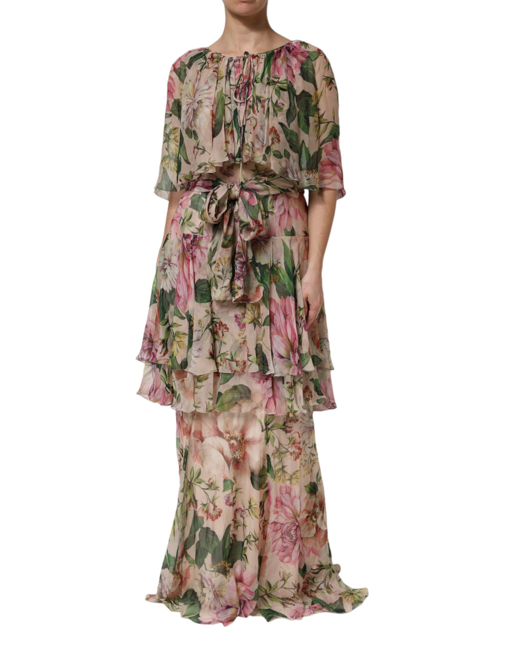 Robe longue superposée en soie à imprimé floral multicolore Dolce & Gabbana