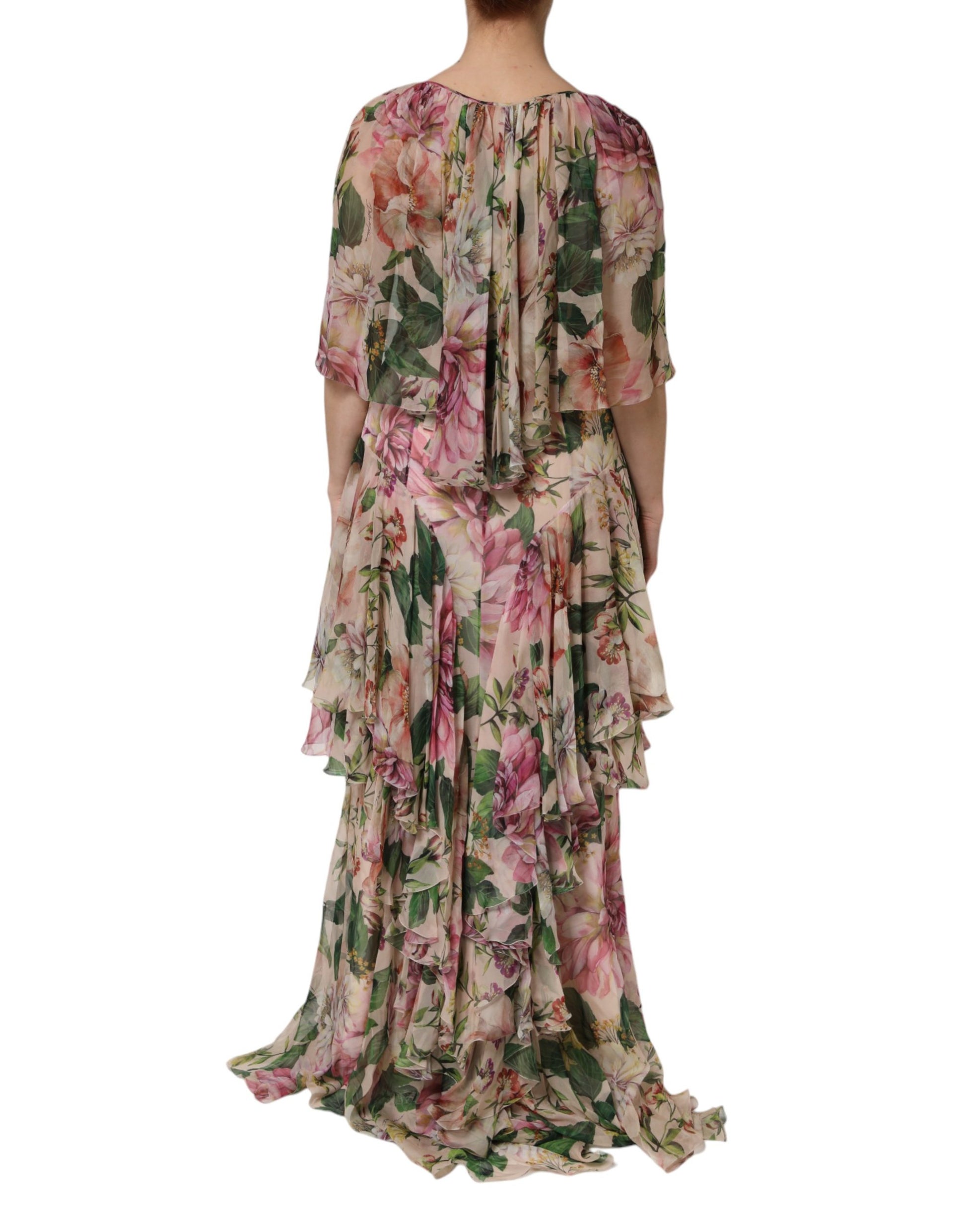 Robe longue superposée en soie à imprimé floral multicolore Dolce & Gabbana