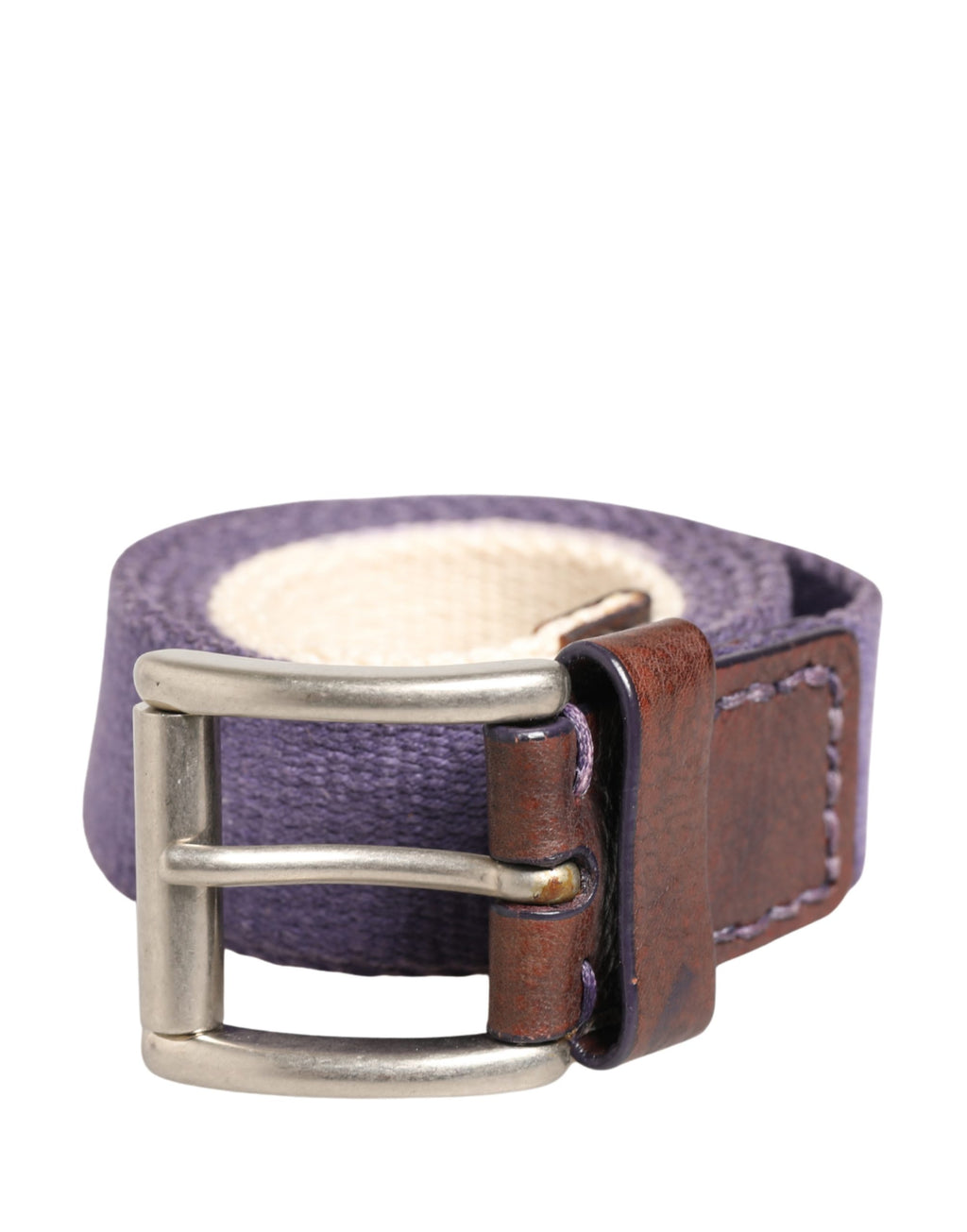 Ceinture Ermanno Scervino homme en toile violette et boucle en métal argenté