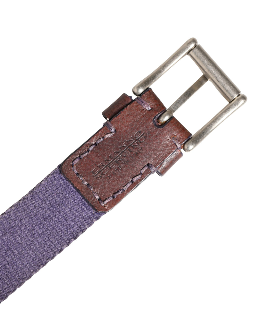 Ceinture Ermanno Scervino homme en toile violette et boucle en métal argenté