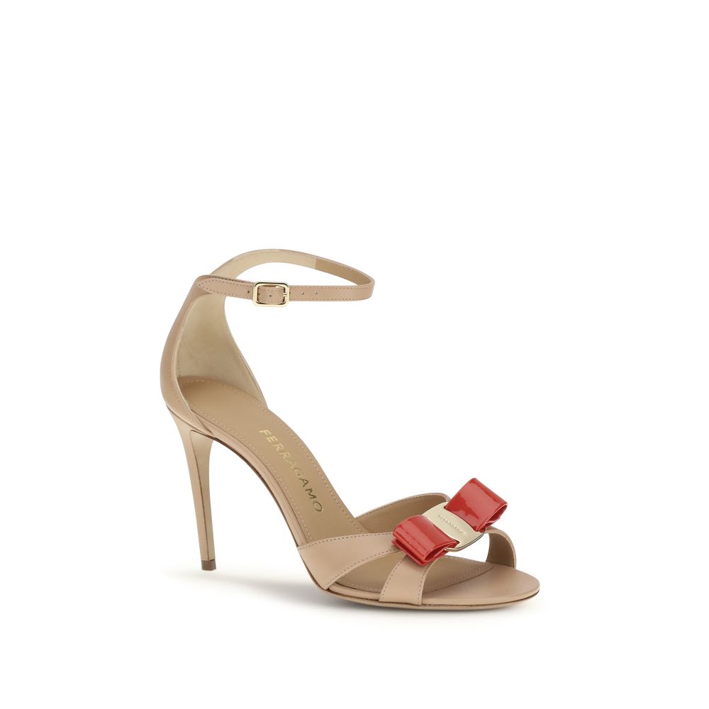 Sandales à talon aiguille Ferragamo en cuir de veau beige Bos Taurus