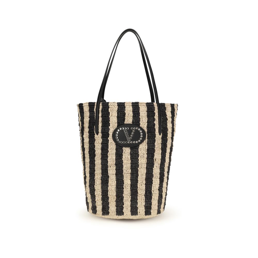 Sac à bandoulière en raphia noir Valentino Garavani