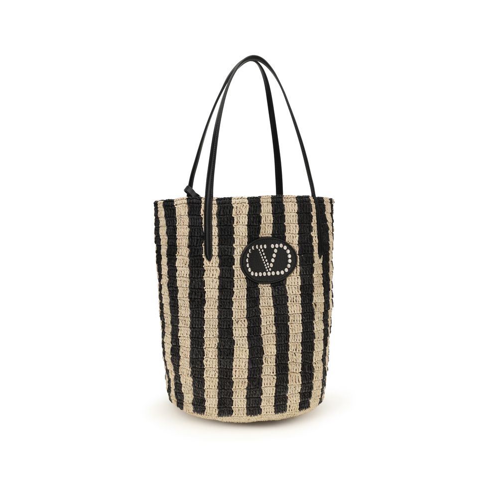 Sac à bandoulière en raphia noir Valentino Garavani