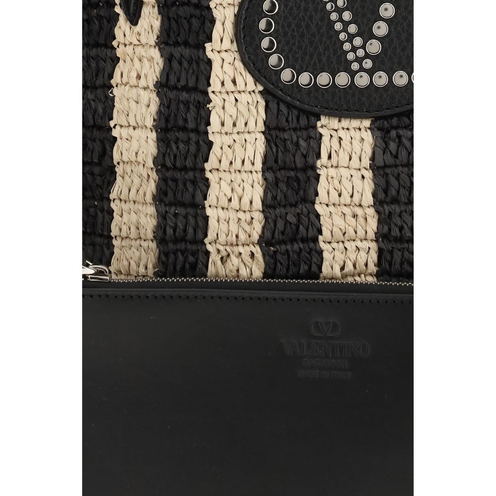 Sac à bandoulière en raphia noir Valentino Garavani