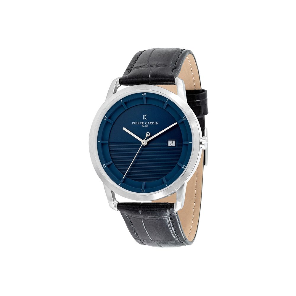 Montre habillée en cuir noir Pierre Cardin