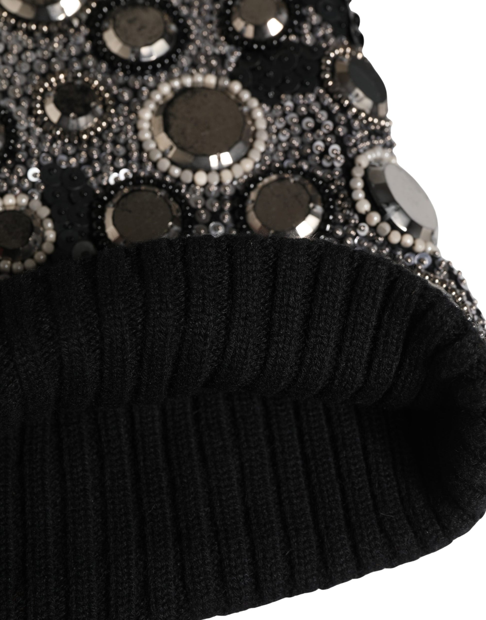 Passe-montagne Dolce & Gabbana en laine noire orné de cristaux
