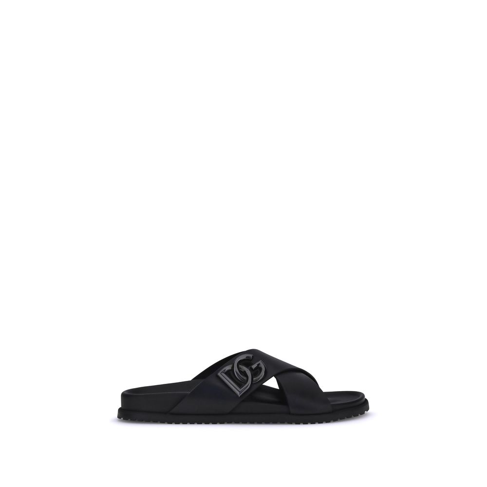Sandales plates Dolce & Gabbana en cuir de veau noir Bos Taurus