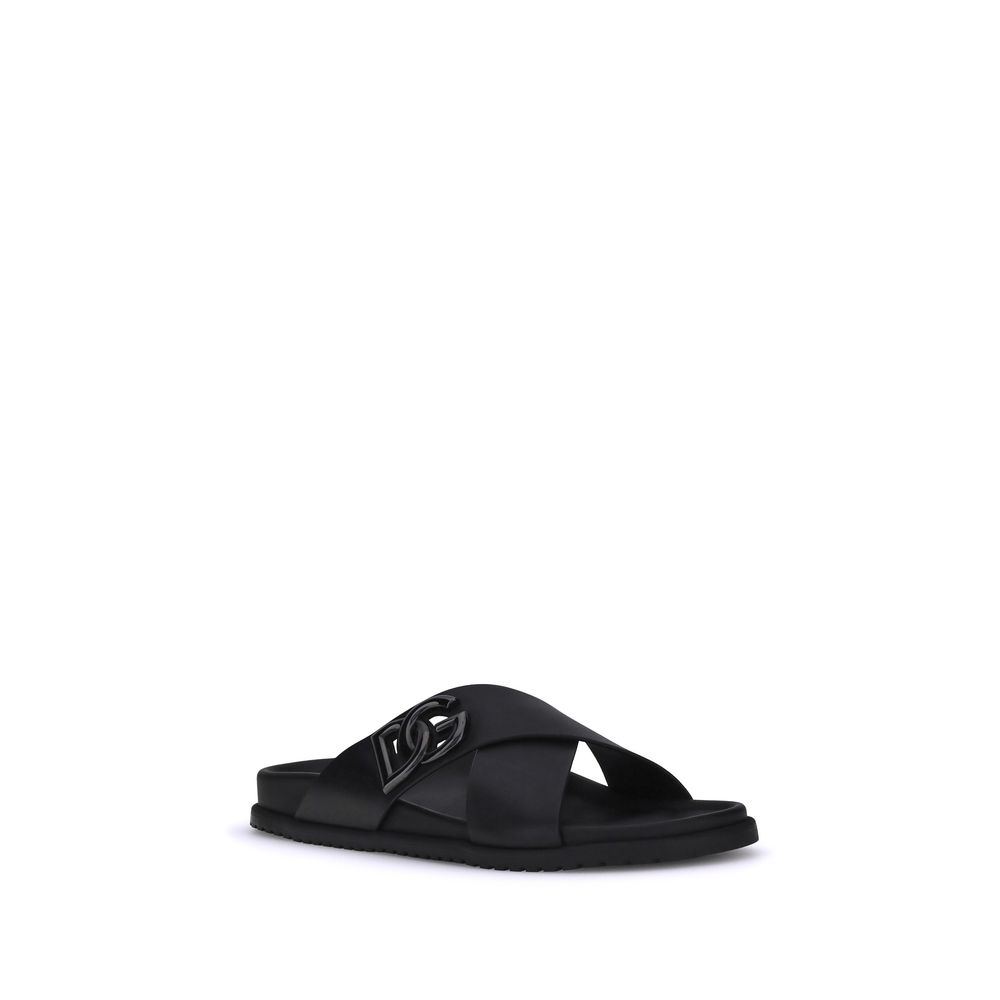 Sandales plates Dolce & Gabbana en cuir de veau noir Bos Taurus