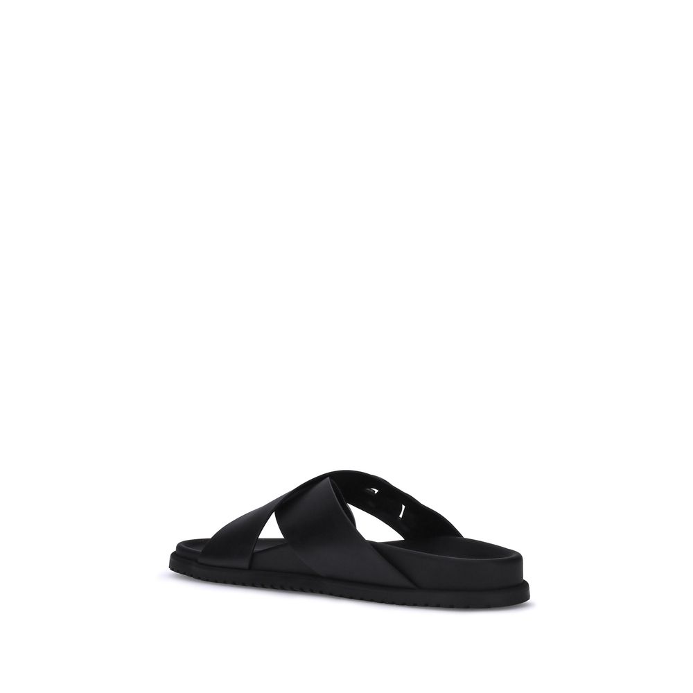 Sandales plates Dolce & Gabbana en cuir de veau noir Bos Taurus