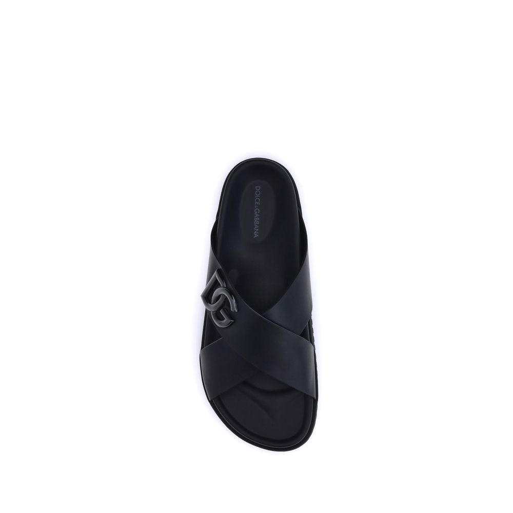 Sandales plates Dolce & Gabbana en cuir de veau noir Bos Taurus