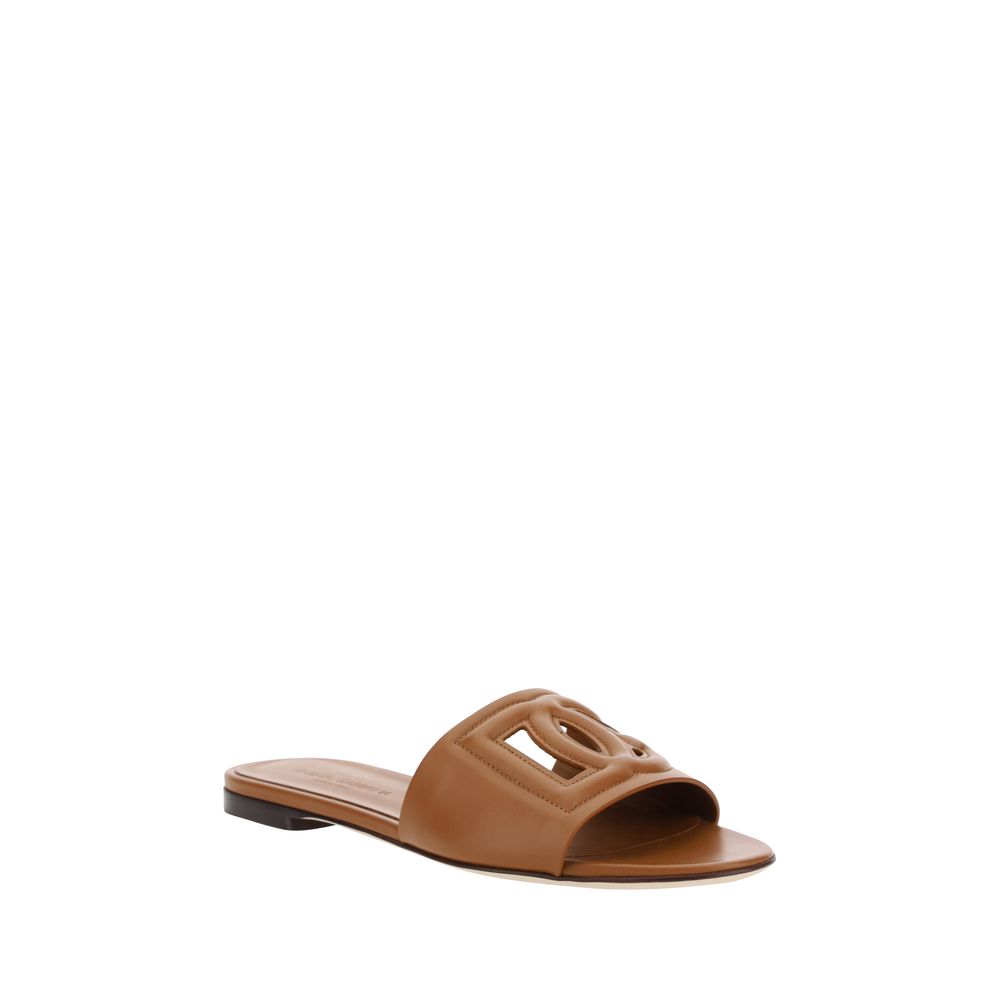 Sandales plates Dolce & Gabbana en cuir de veau marron Bos Taurus