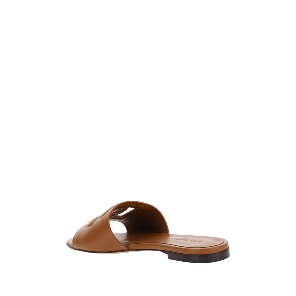 Sandales plates Dolce & Gabbana en cuir de veau marron Bos Taurus