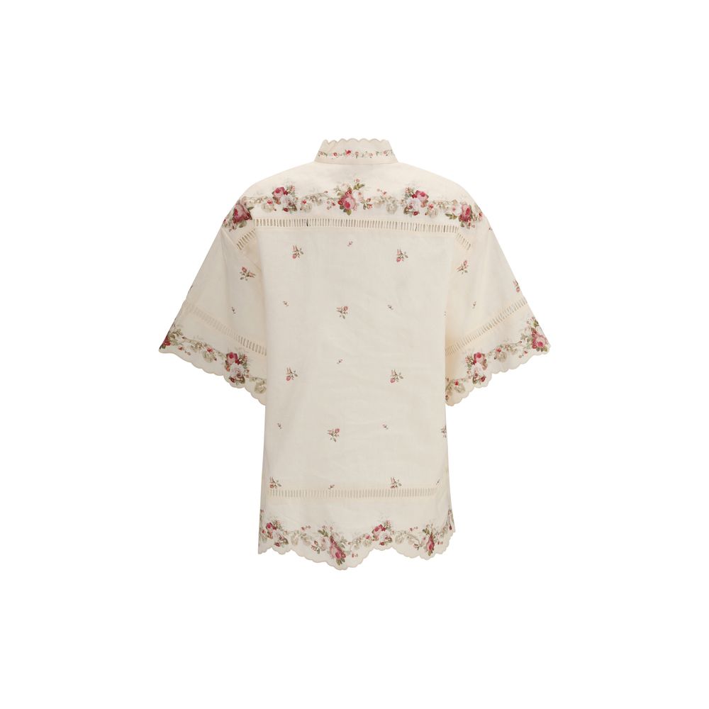 Chemise en lin à motifs beige Zimmermann