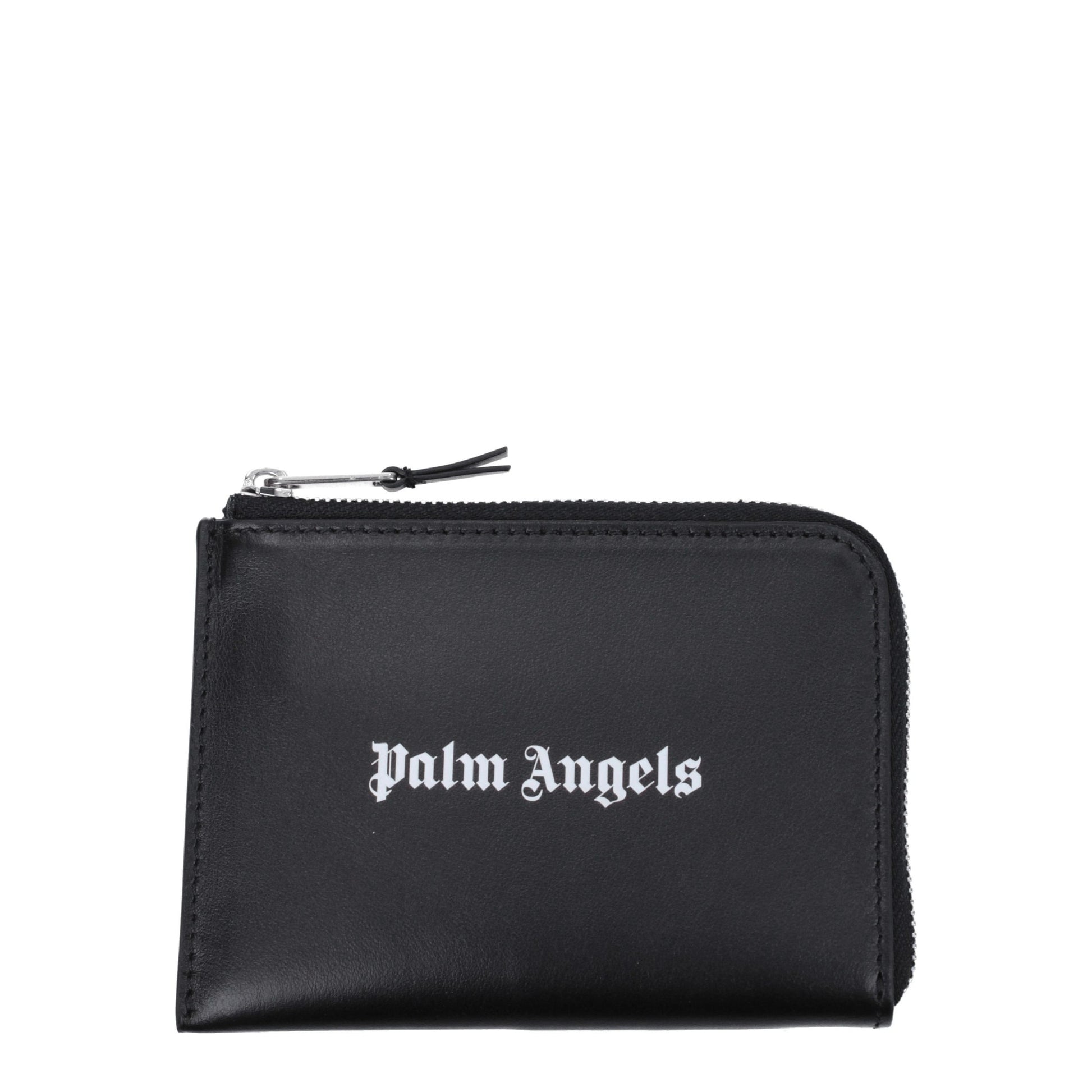 Palm Angels Porte-cartes en cuir noir