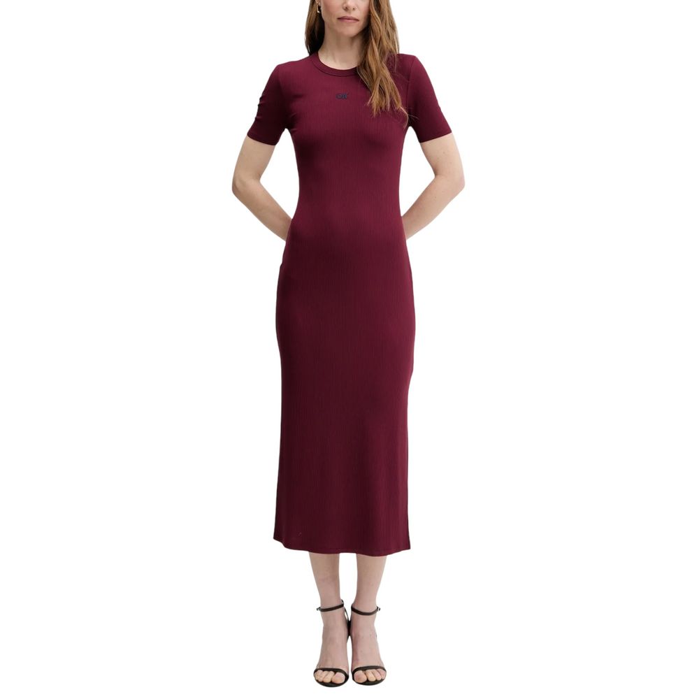 Robe longue en modal Calvin Klein Jeans couleur bordeaux