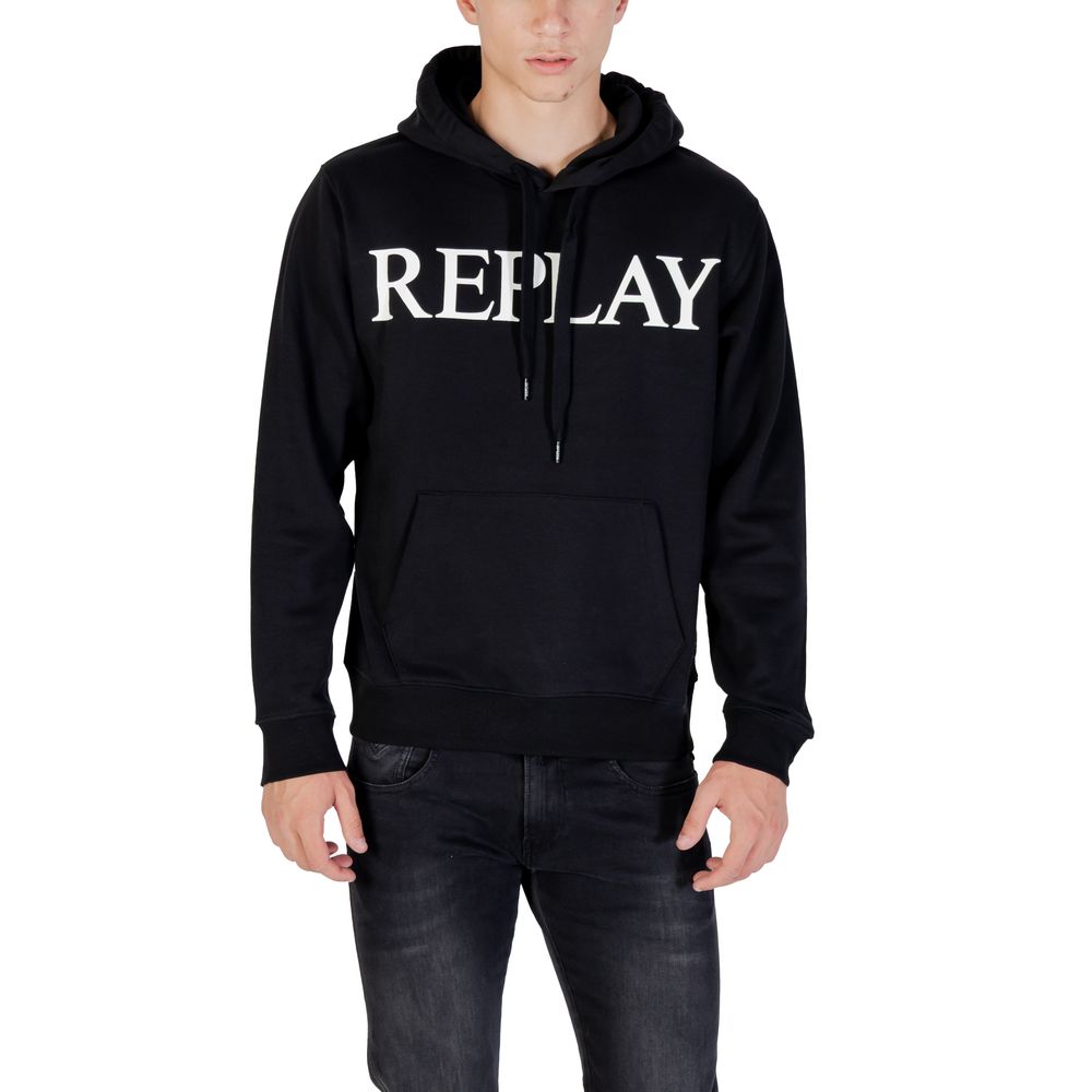 Sweat à capuche en coton noir Replay
