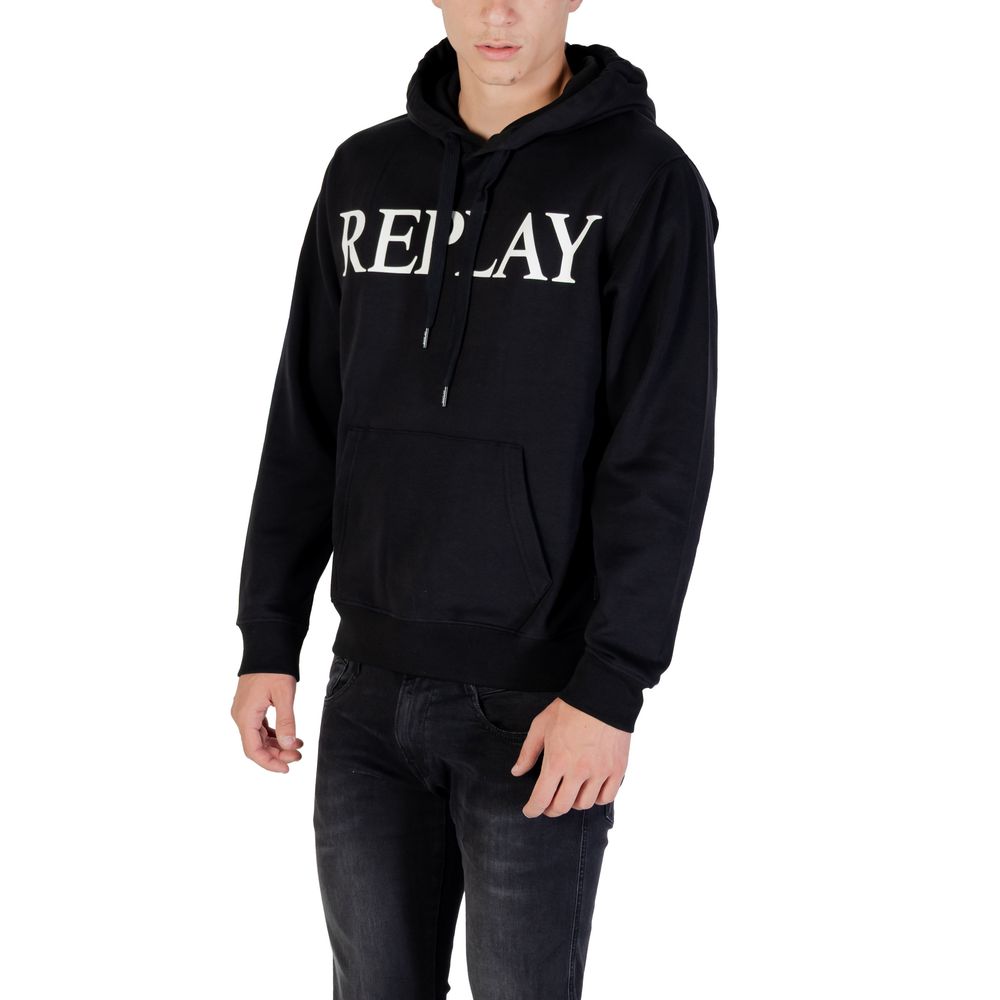Sweat à capuche en coton noir Replay