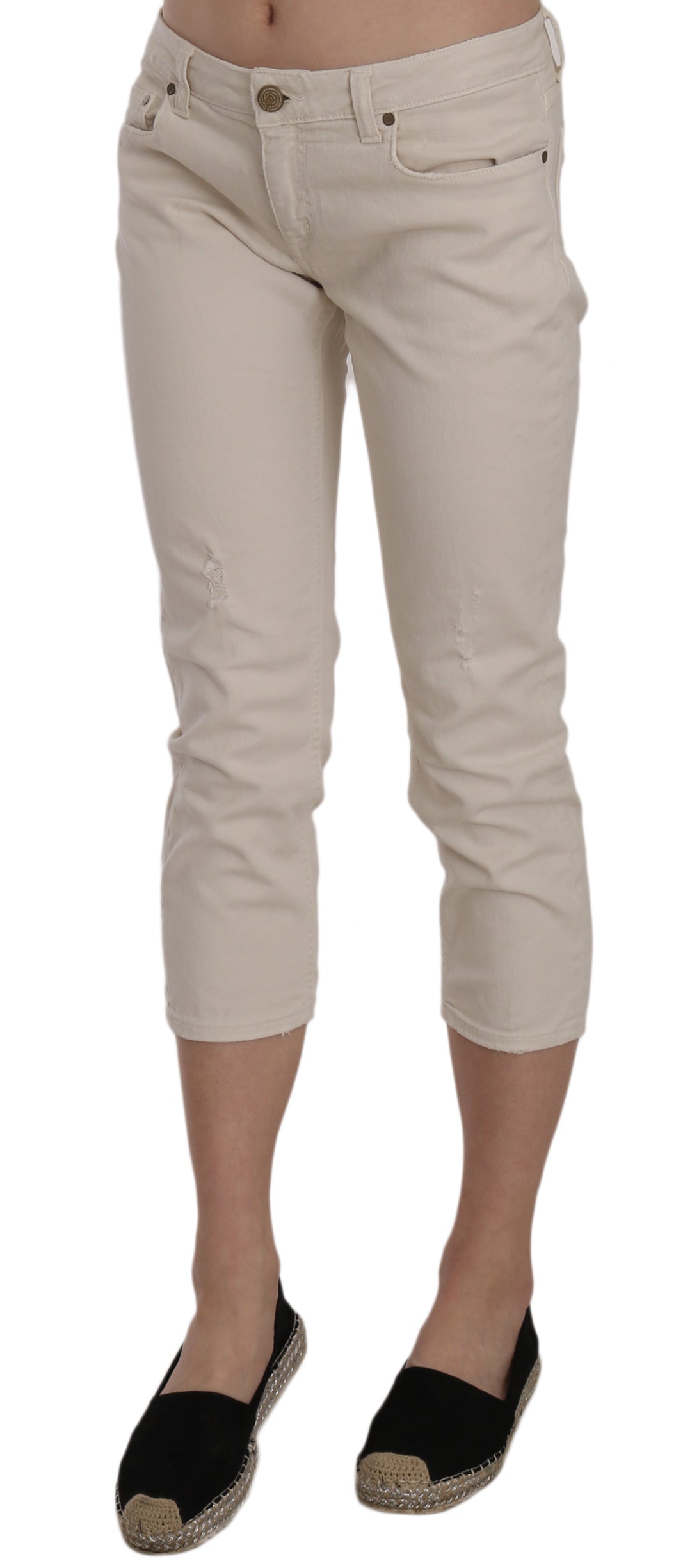 Dondup – Enge Capri-Jeans aus Baumwollstretch in Beige mit niedriger Taille