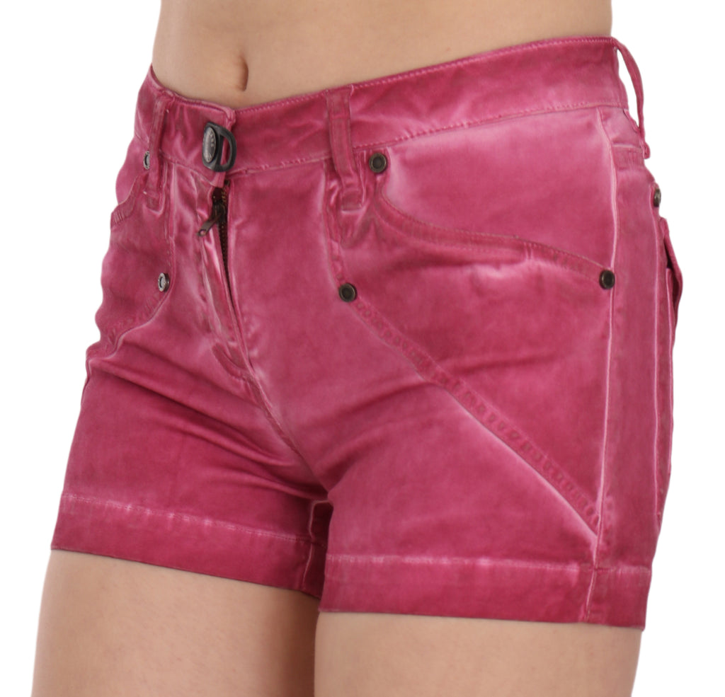PLEIN SUD Short en jean mini taille mi-haute en coton rose
