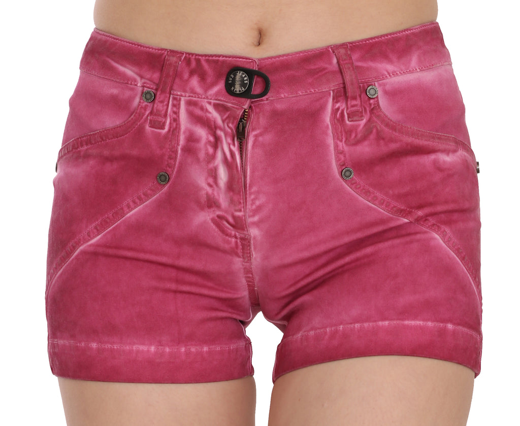 PLEIN SUD Short en jean mini taille mi-haute en coton rose