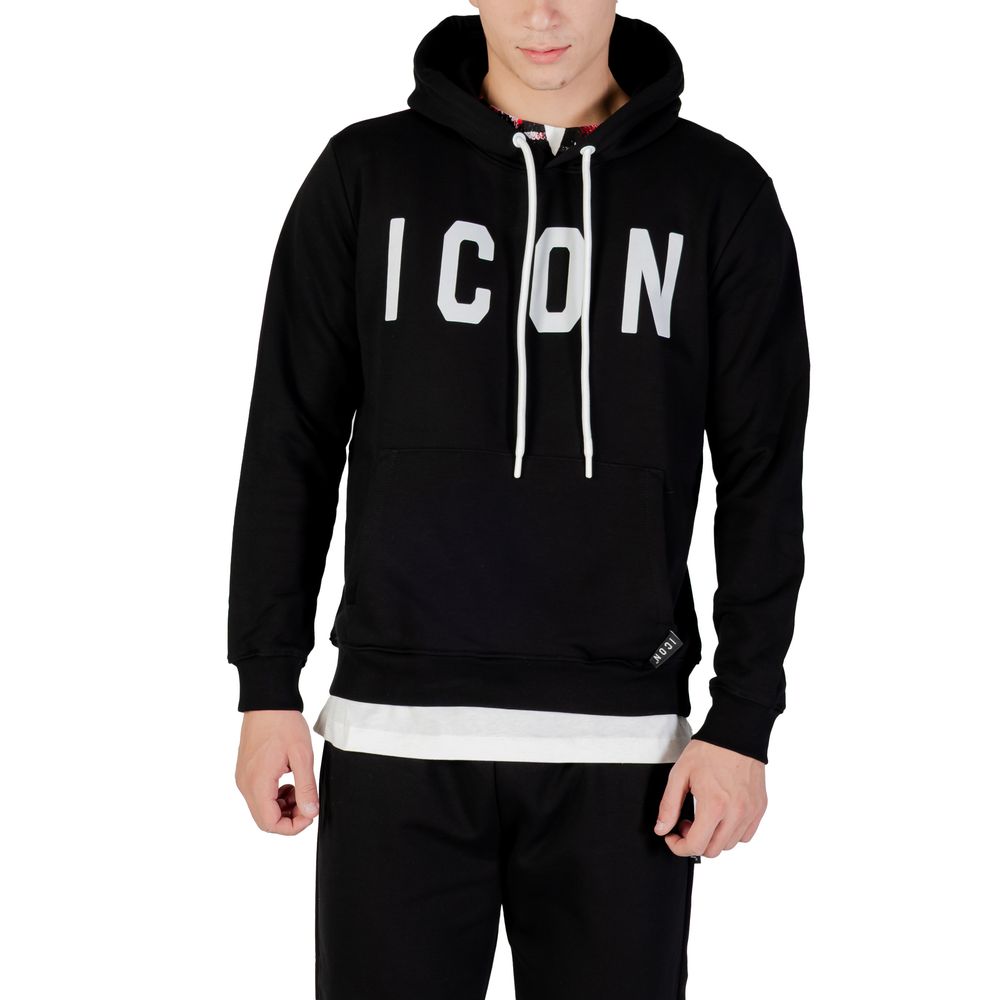 Sweat à capuche en coton noir et blanc Icon