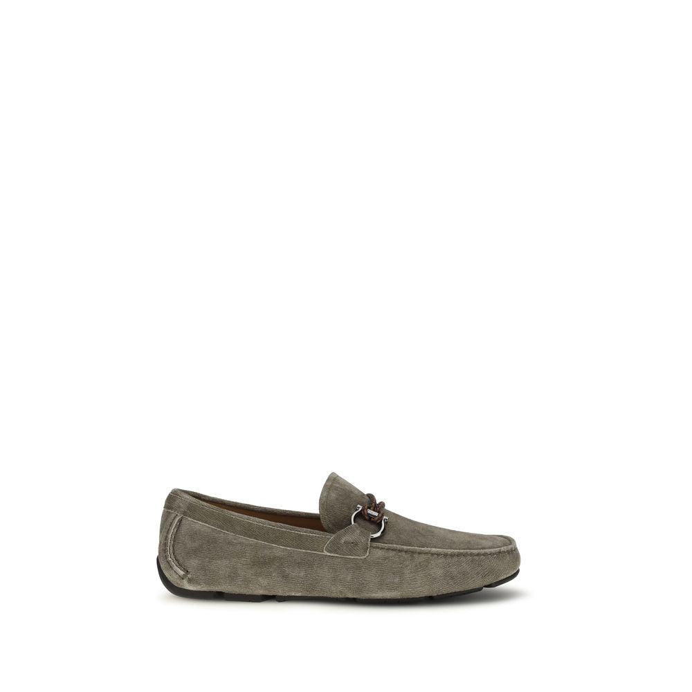 Ferragamo Gray Calf Leather Bos Taurus Slip-On Loafers