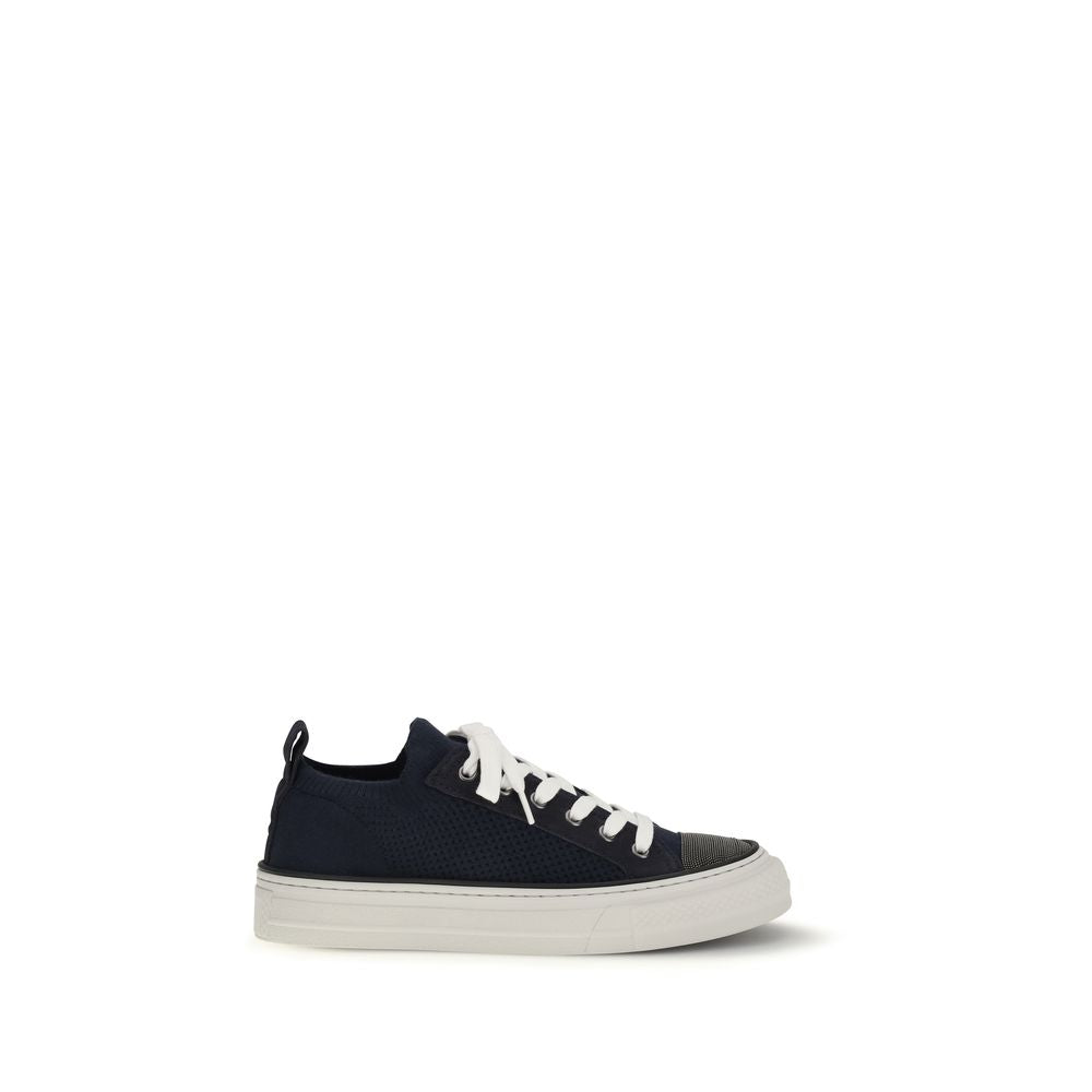 Baskets basses en coton bleu Brunello Cucinelli