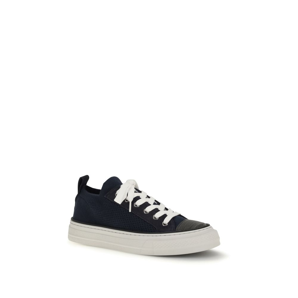 Baskets basses en coton bleu Brunello Cucinelli