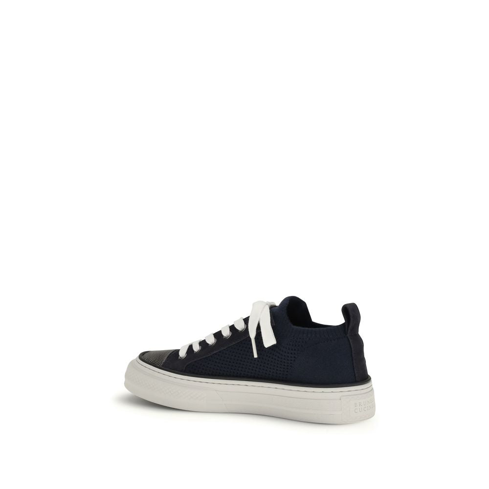 Baskets basses en coton bleu Brunello Cucinelli