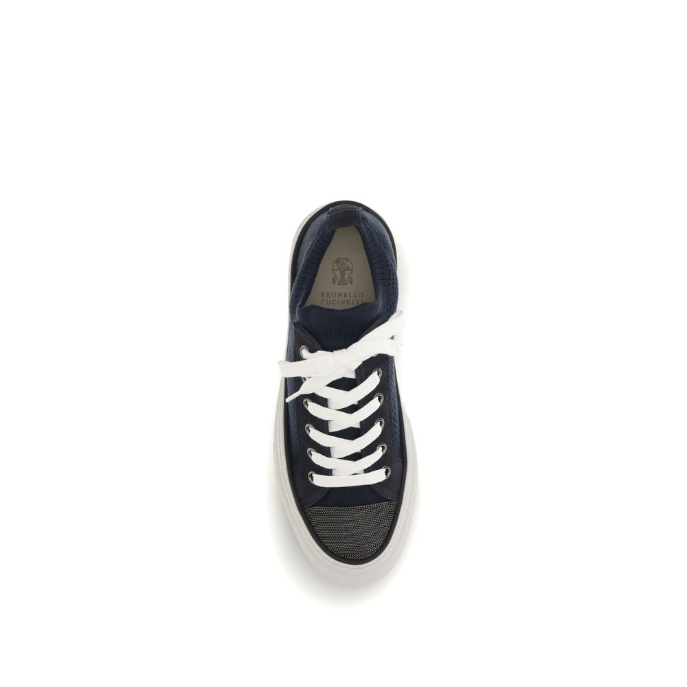 Baskets basses en coton bleu Brunello Cucinelli