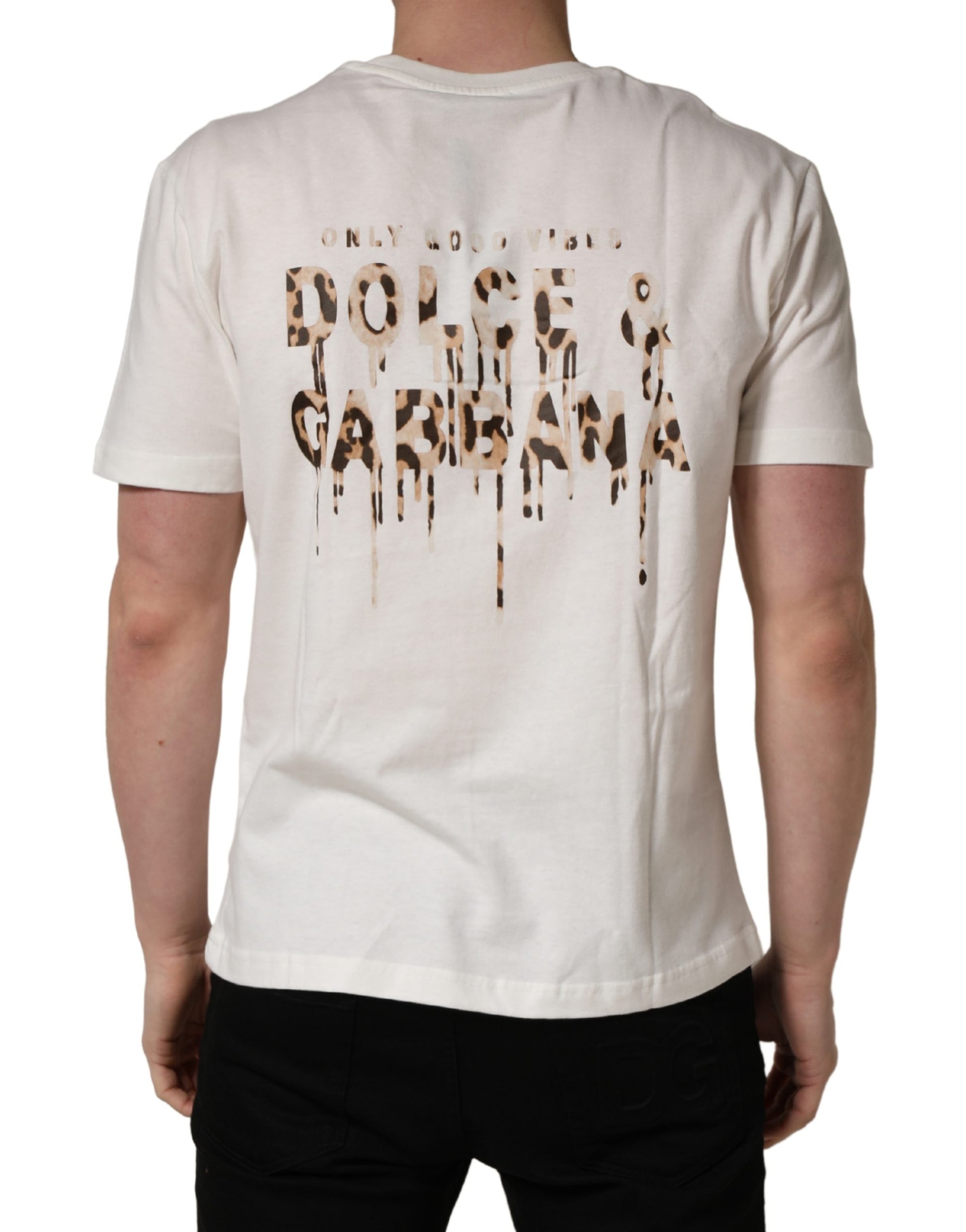 Dolce & Gabbana White Logo Patch Cotton Men Crew Neck  T-shirt