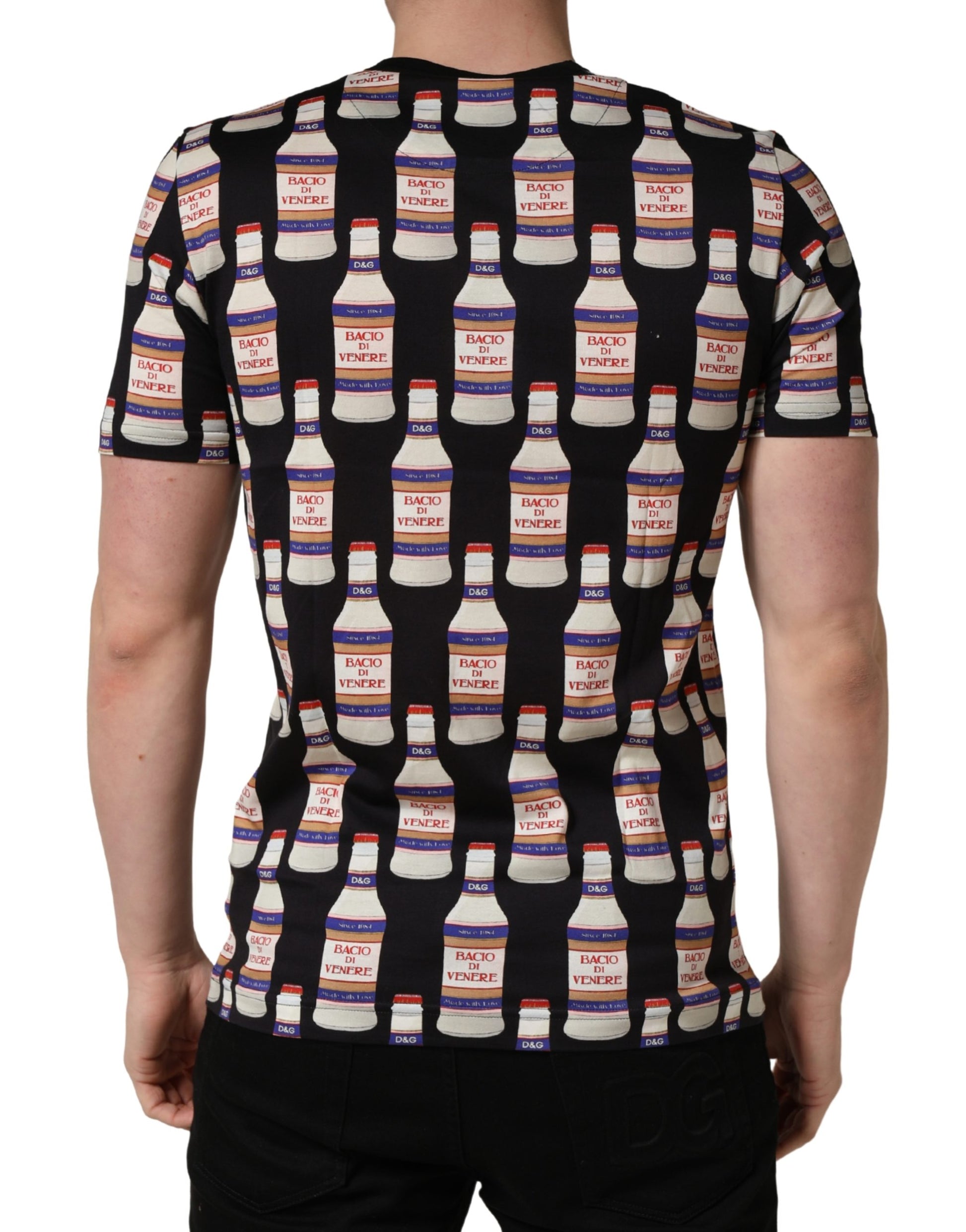 Dolce & Gabbana Black Bottle Print Cotton Crew Neck  T-shirt