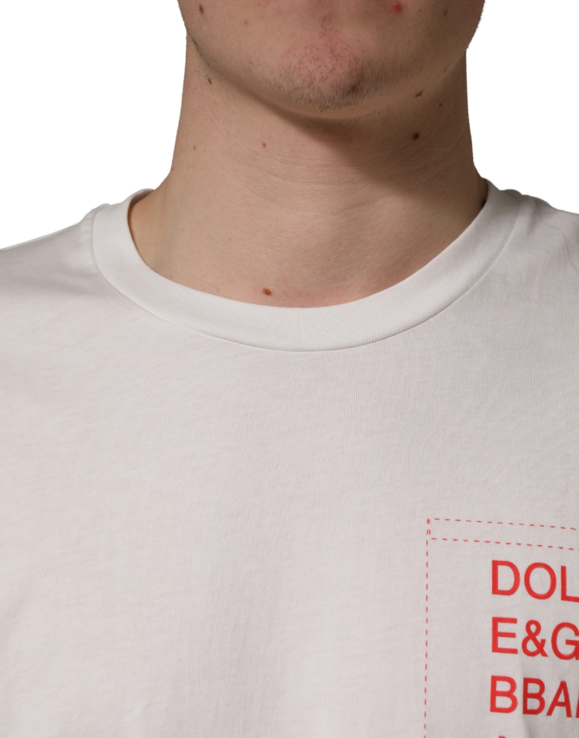 Dolce & Gabbana White Graphic Print Cotton Crew Neck  T-shirt