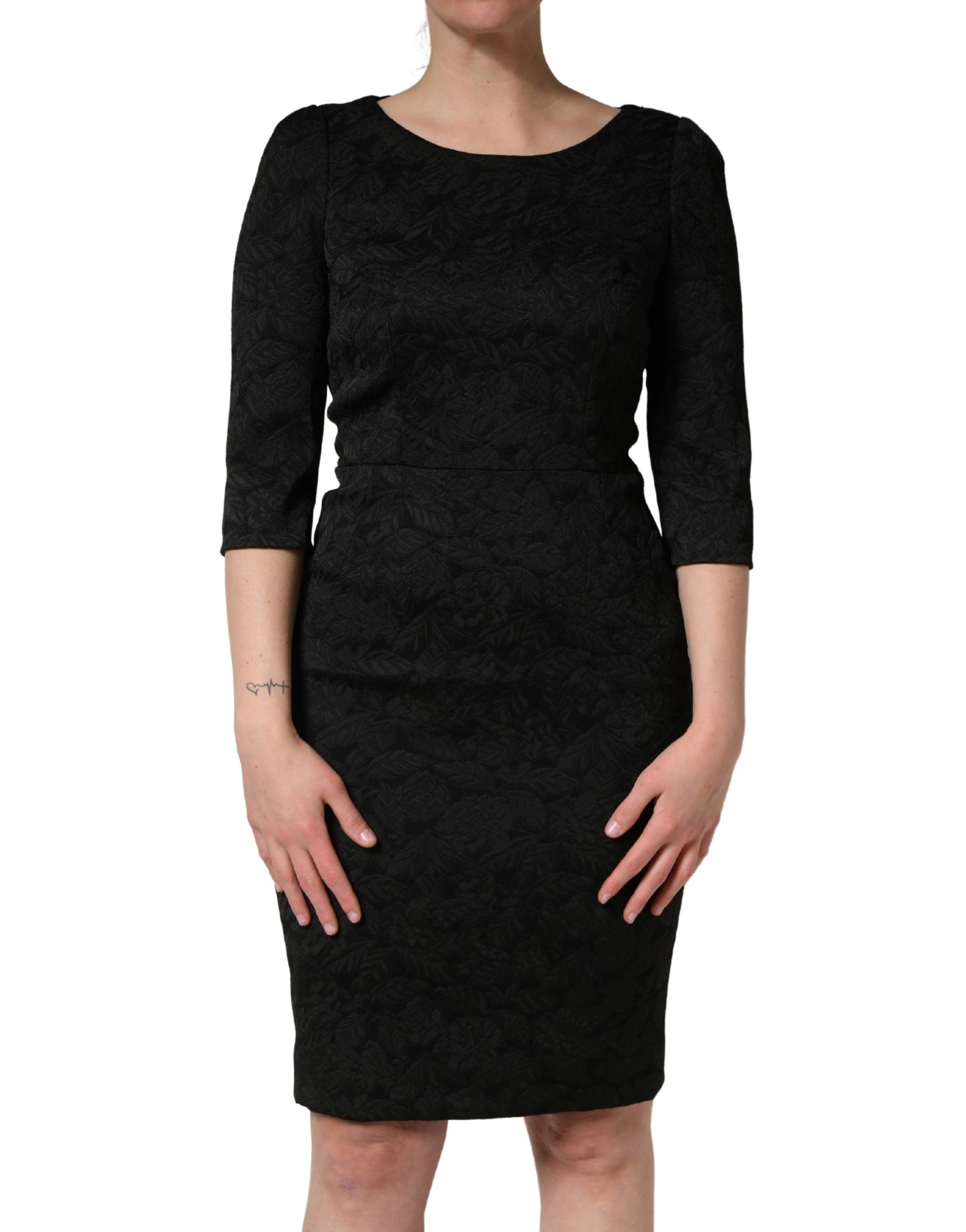 Dolce & Gabbana Black Floral Brocade Sheath Knee Length Dress