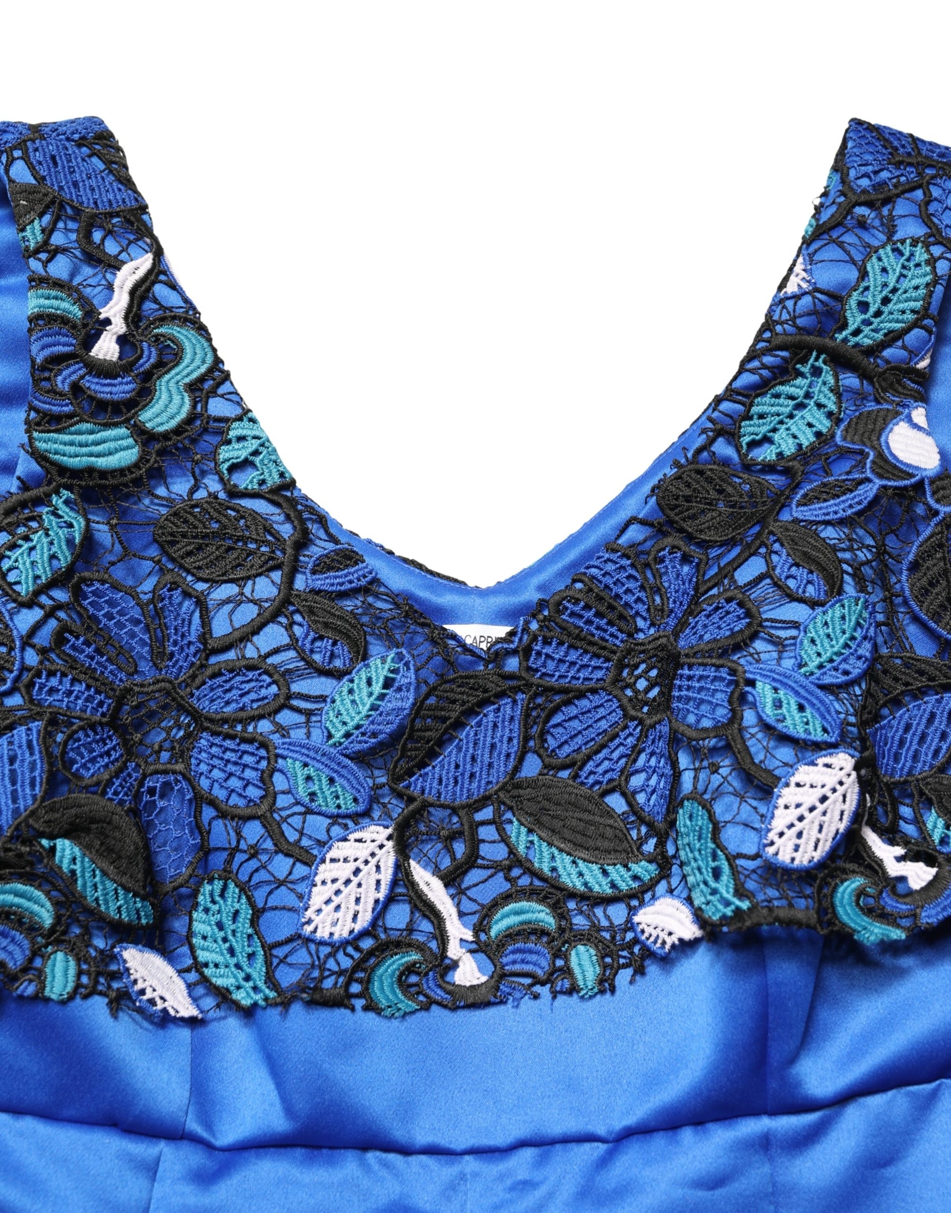 Robe longue sans manches en dentelle florale bleu roi LANACAPRINA