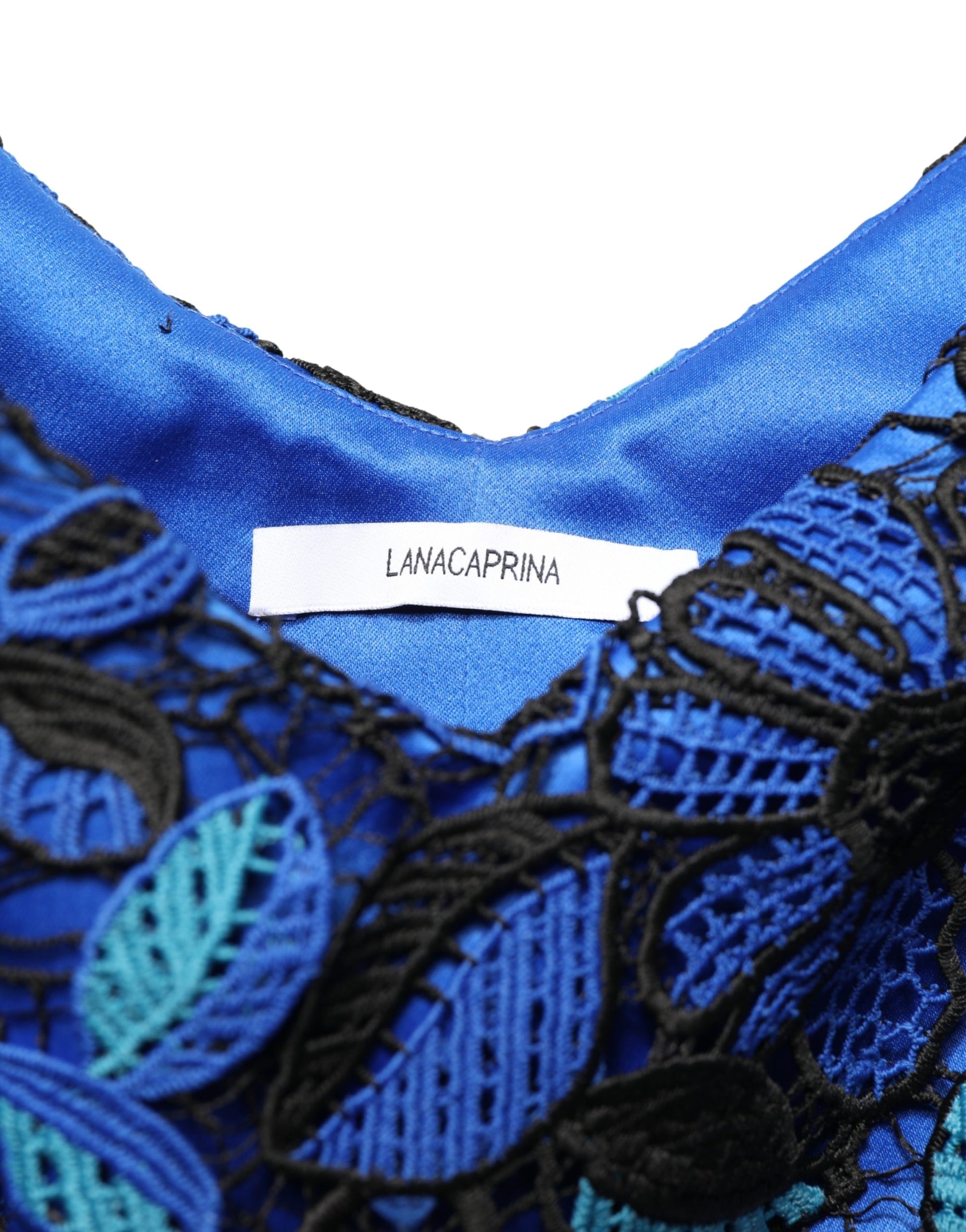 Robe longue sans manches en dentelle florale bleu roi LANACAPRINA