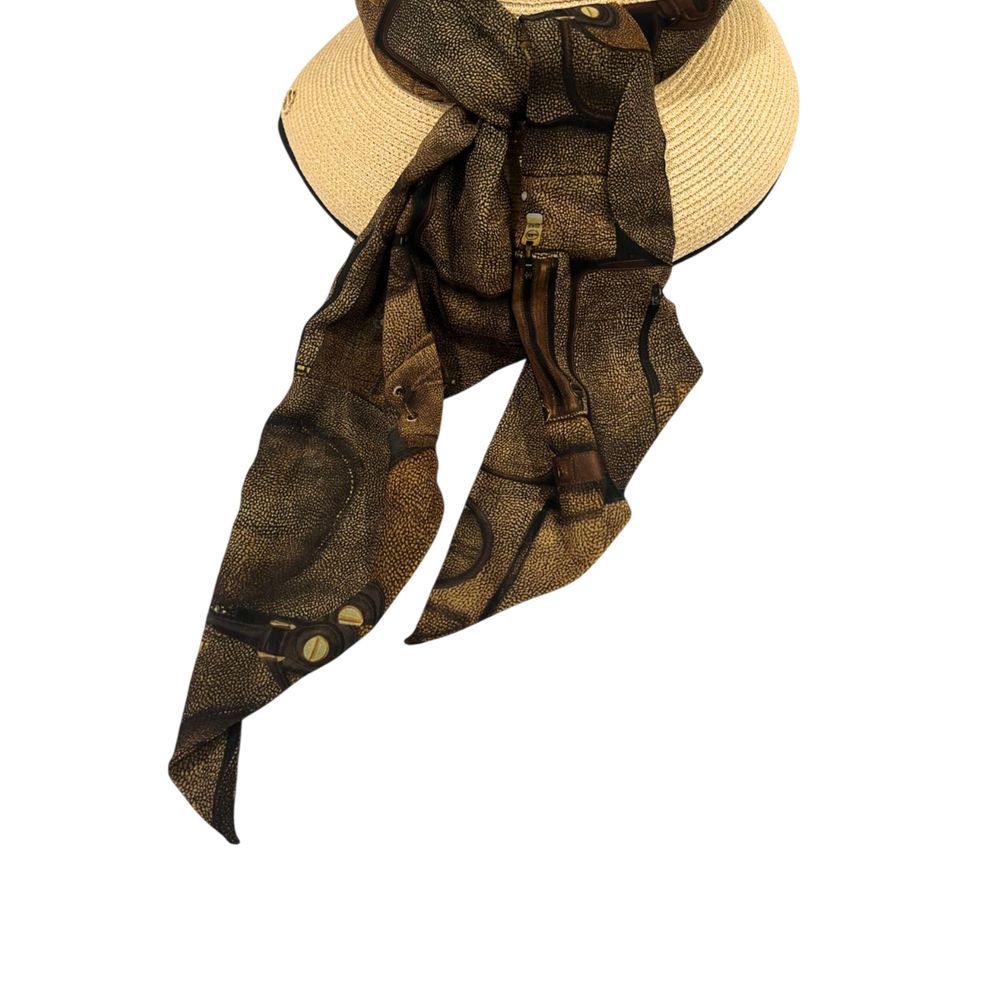 Chapeau femme Borbonese beige papier avec foulard
