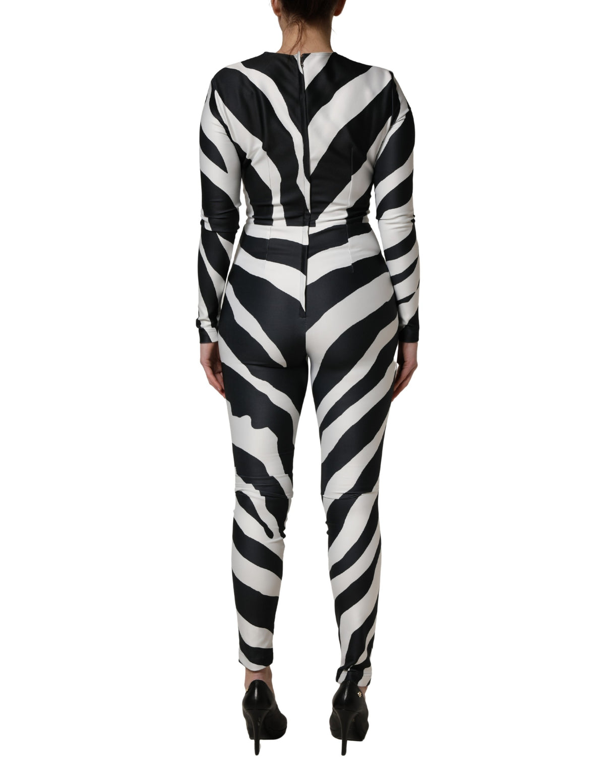 Dolce & Gabbana Jumpsuit aus Polyester mit Zebra-Muster, Schwarz-Weiß