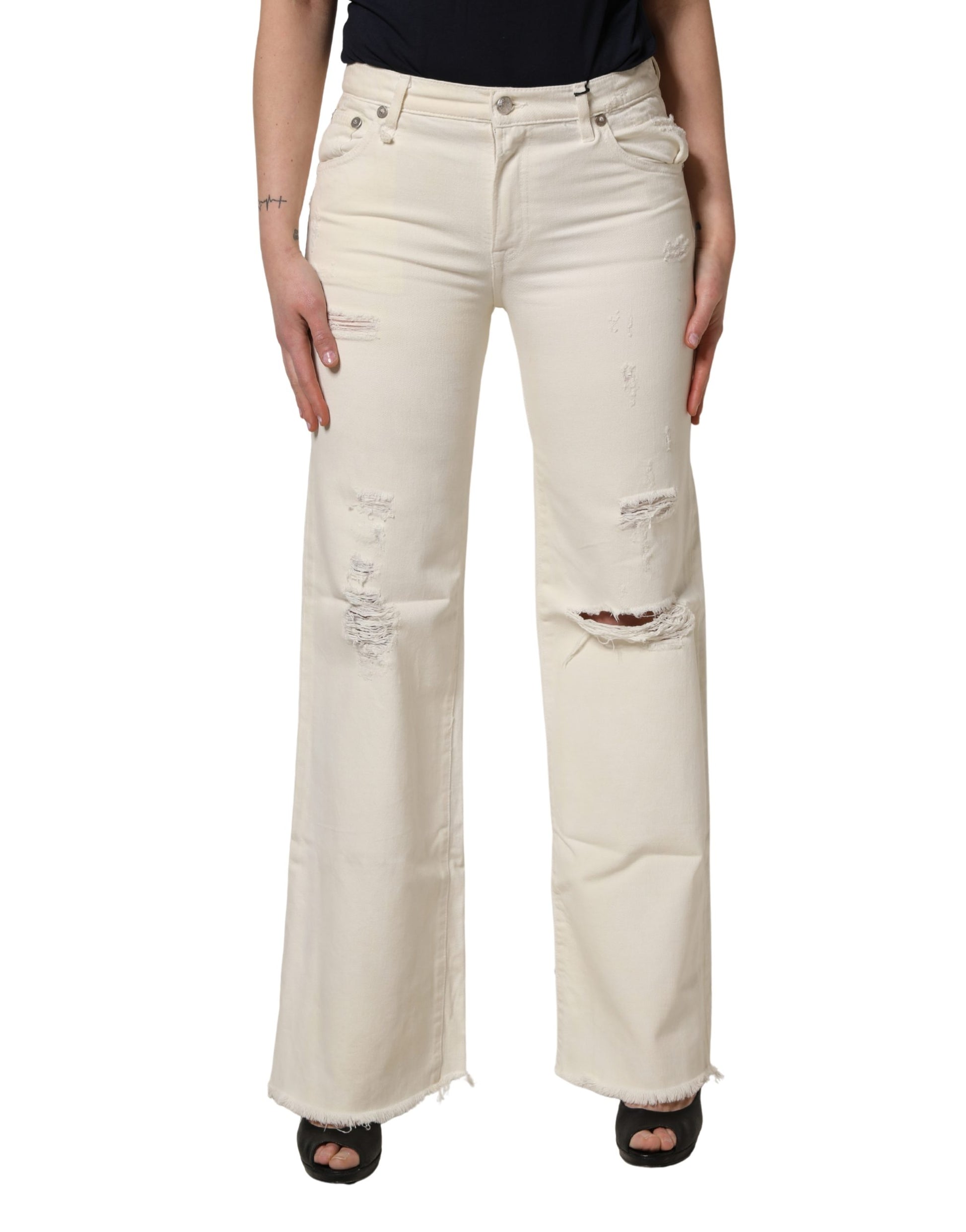 Jean-pantalon en denim déchiré R13 taille mi-basse, coupe bootcut