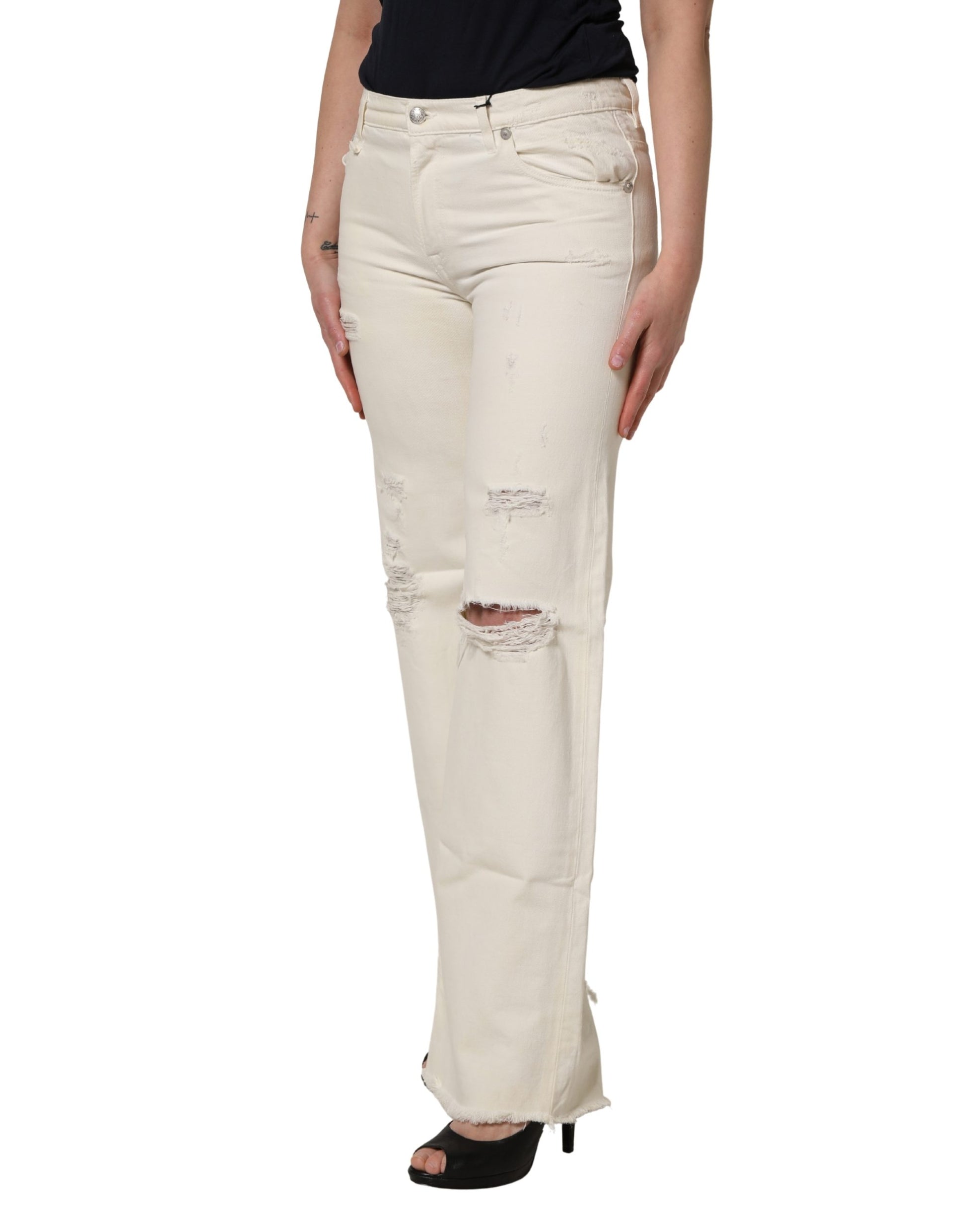 Jean-pantalon en denim déchiré R13 taille mi-basse, coupe bootcut