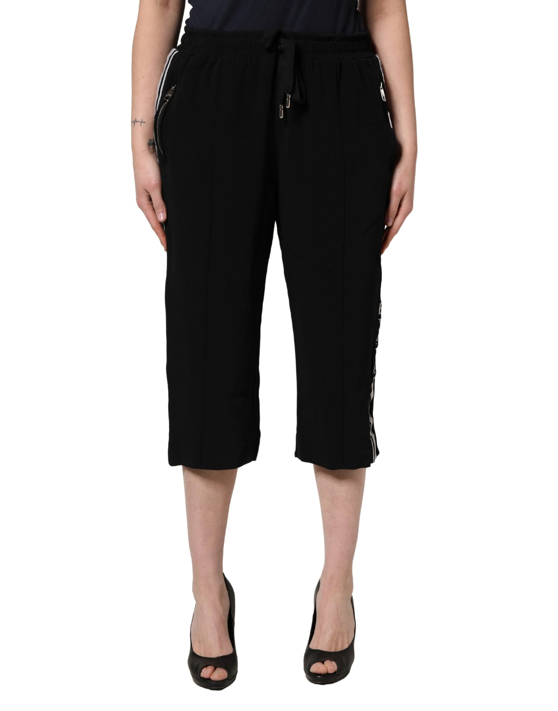 Dolce & Gabbana Black Viscose Mid Waist Cropped Women Pants