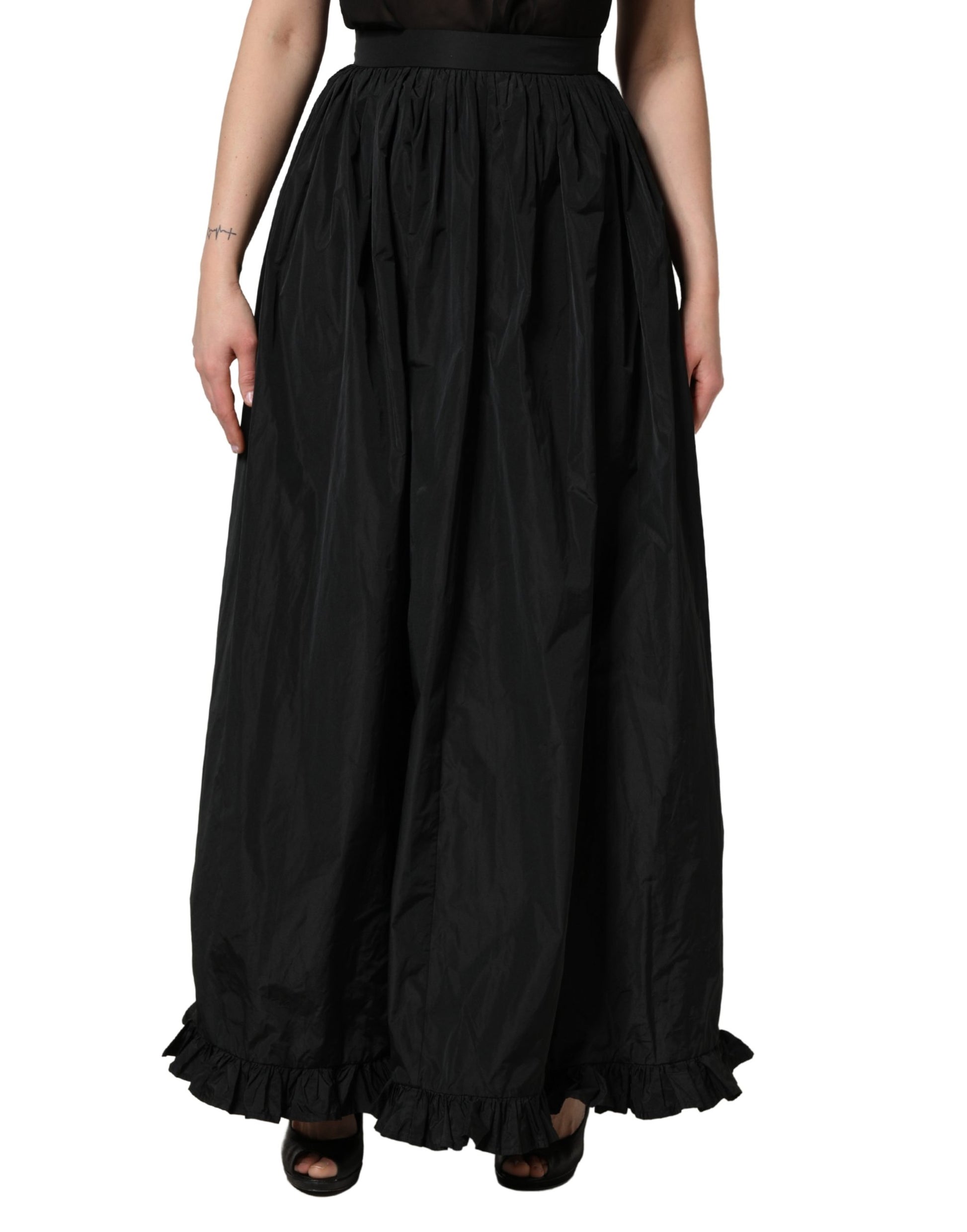 Jupe longue trapèze plissée taille haute noire MSGM pour femme